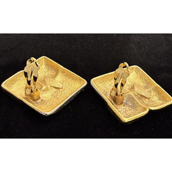 Vintage Gossens Paris Hammered Gold/Textured Silver Tone Clipon EARRINGS - Picture 5 of 6